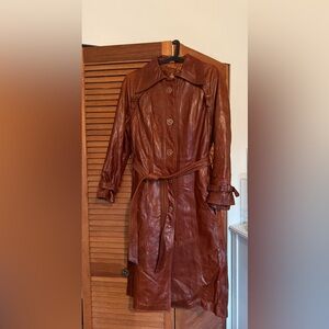 Women's Vintage Genuine Brown Leather Trench Coat